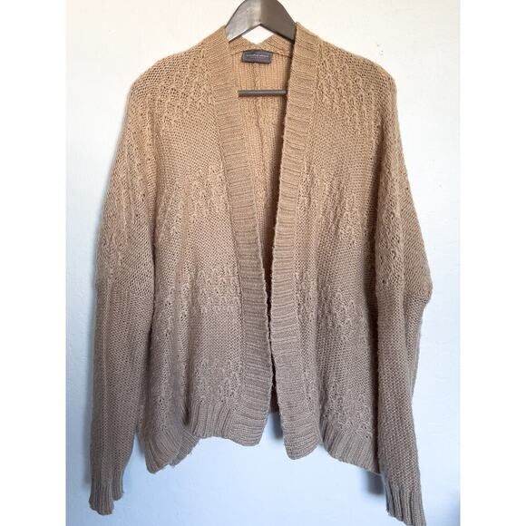 Wooden Ships Open Cardigan Sweater Knit Fuzzy Textured S/L Tan Camel Cozy - Picture 1 of 5